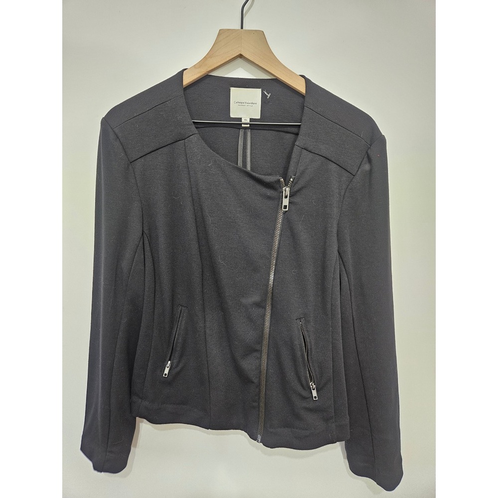 Catherine Malandrino Runway Style Black Asymmetrical Zip Jacket CFFP4300 XL